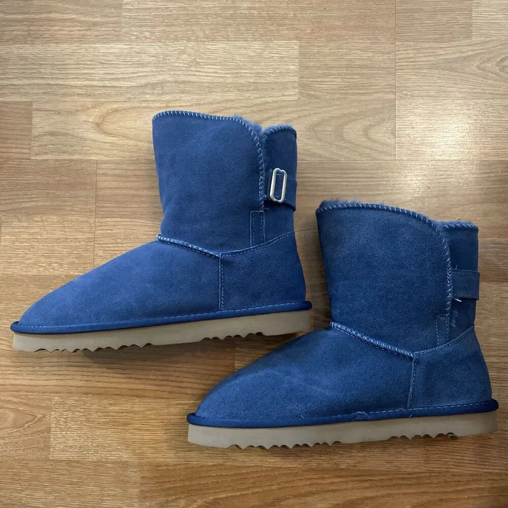 Style & Co Teenyy Suede Winter Booties Blue Faux Fur Lined Boots Size 11 New